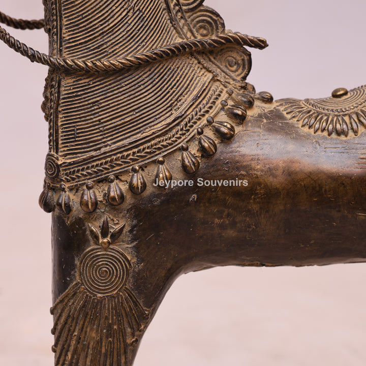 Handcrafted Brass Dhokra Horse Statue With Antique Finish