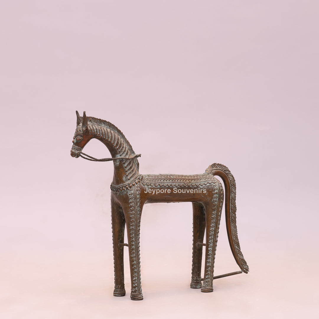 Handcrafted Antique Dhokra Brass Horse Statue