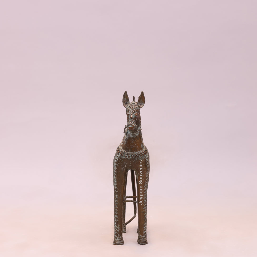 Handcrafted Antique Dhokra Brass Horse Statue