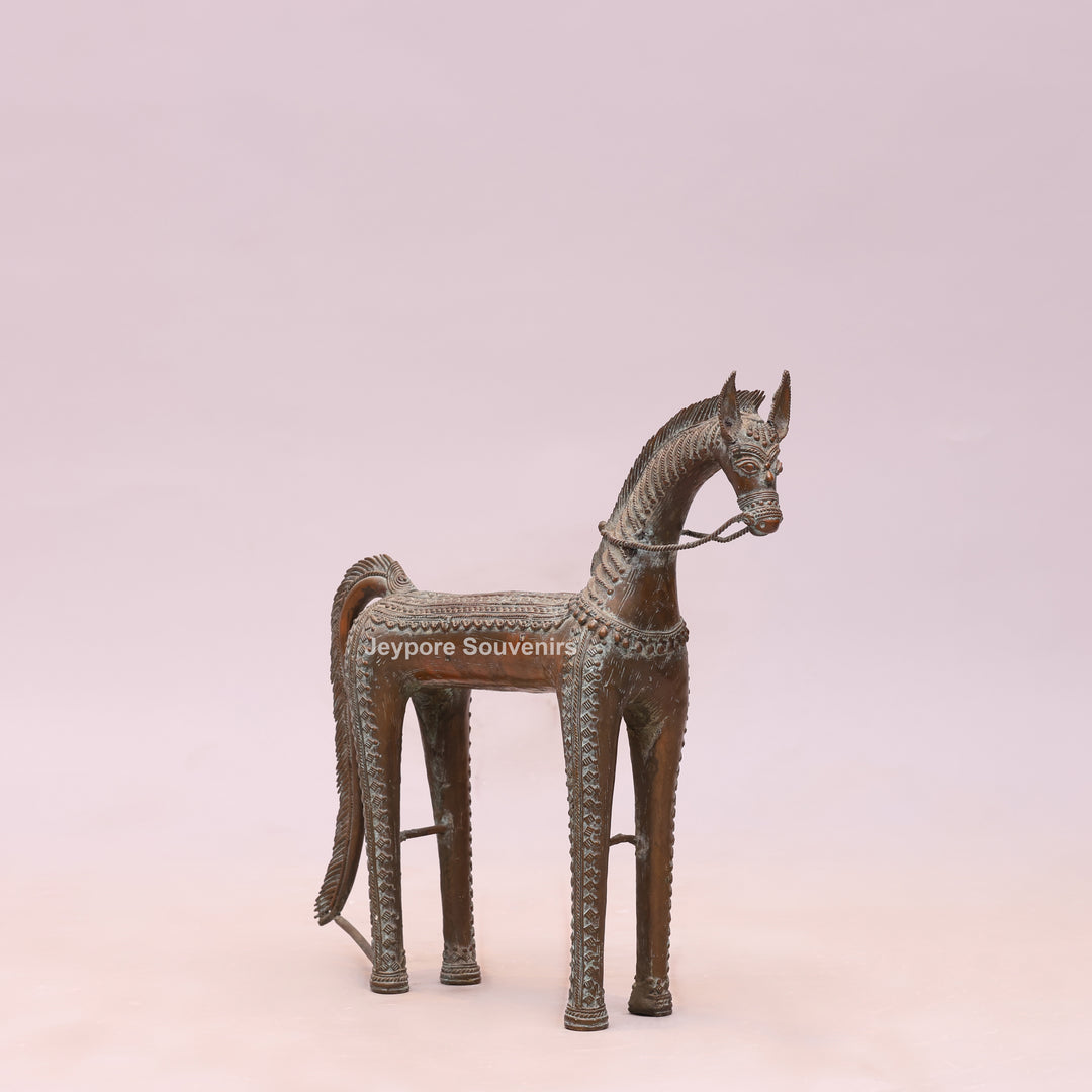 Handcrafted Antique Dhokra Brass Horse Statue