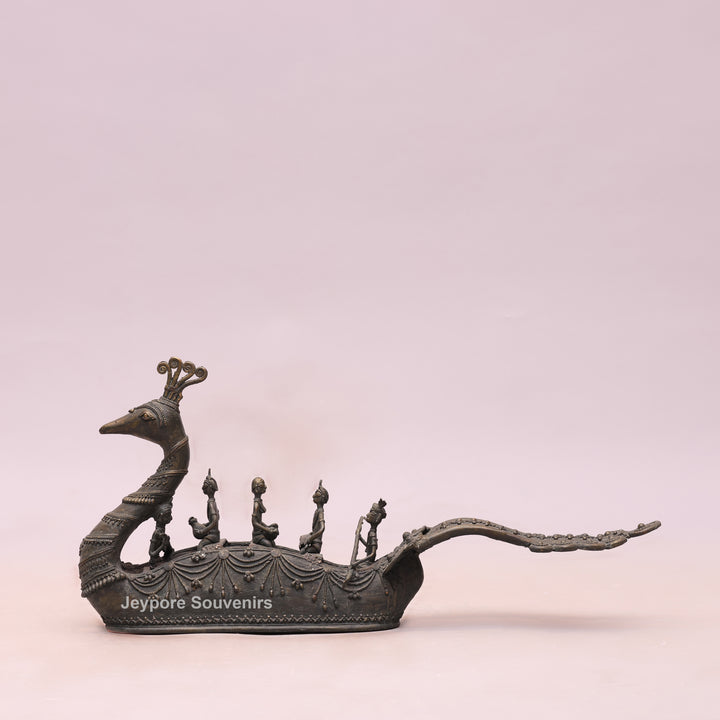 Traditional Brass Bastar Dhokra Art Tribal Swan Boat Sculpture