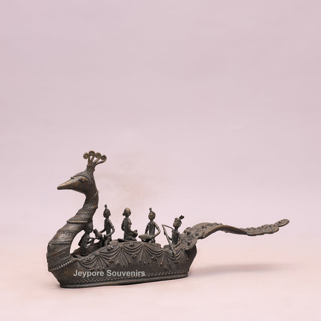 Traditional Brass Bastar Dhokra Art Tribal Swan Boat Sculpture