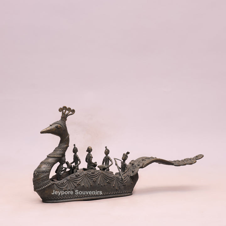Traditional Brass Bastar Dhokra Art Tribal Swan Boat Sculpture