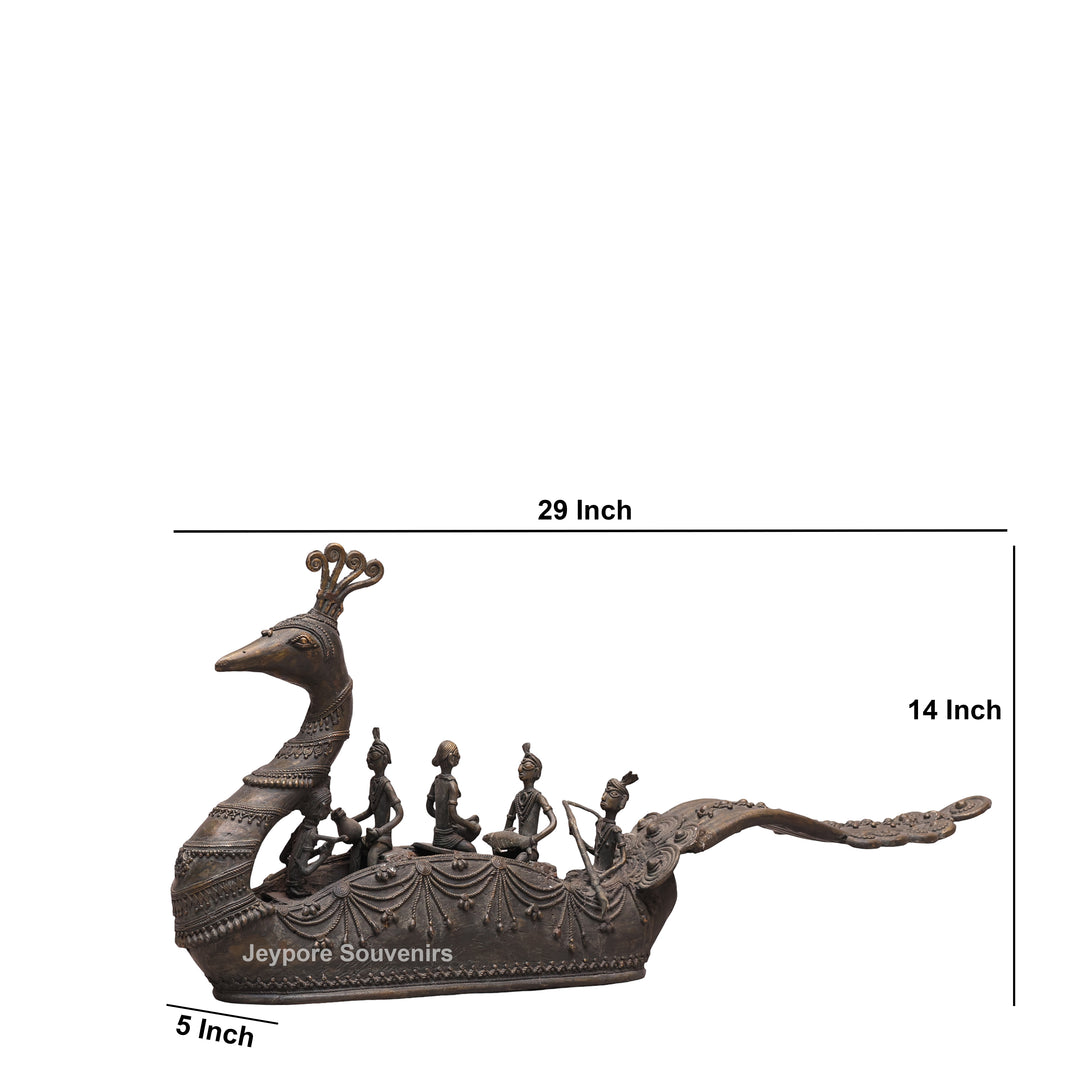 Traditional Brass Bastar Dhokra Art Tribal Swan Boat Sculpture