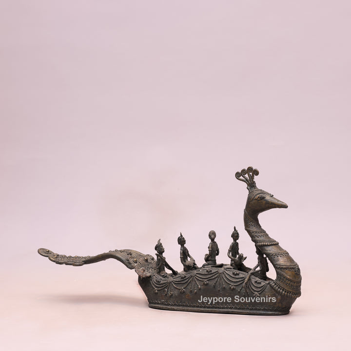 Traditional Brass Bastar Dhokra Art Tribal Swan Boat Sculpture