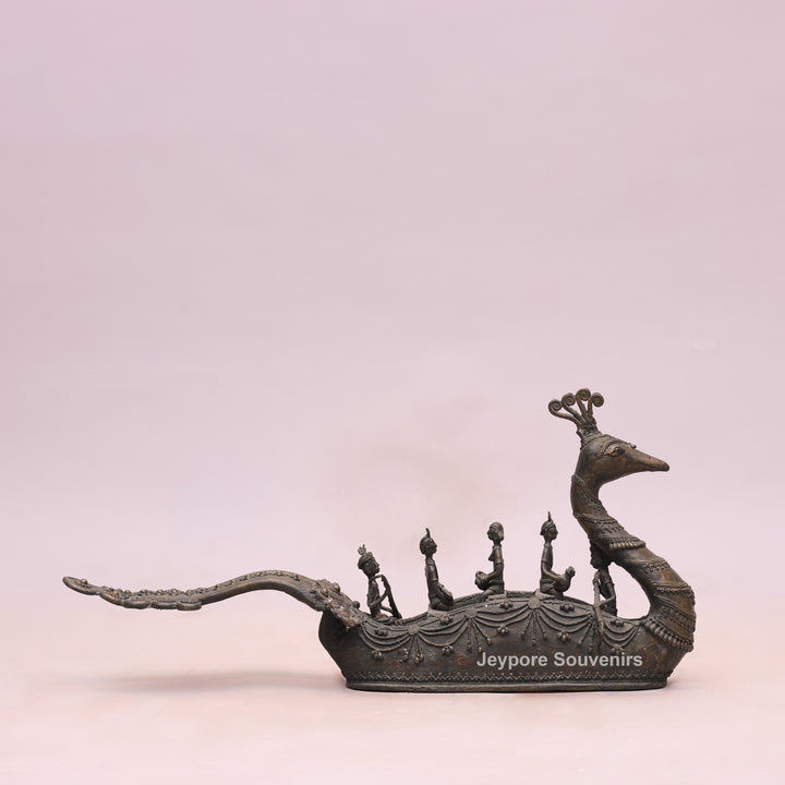 Traditional Brass Bastar Dhokra Art Tribal Swan Boat Sculpture