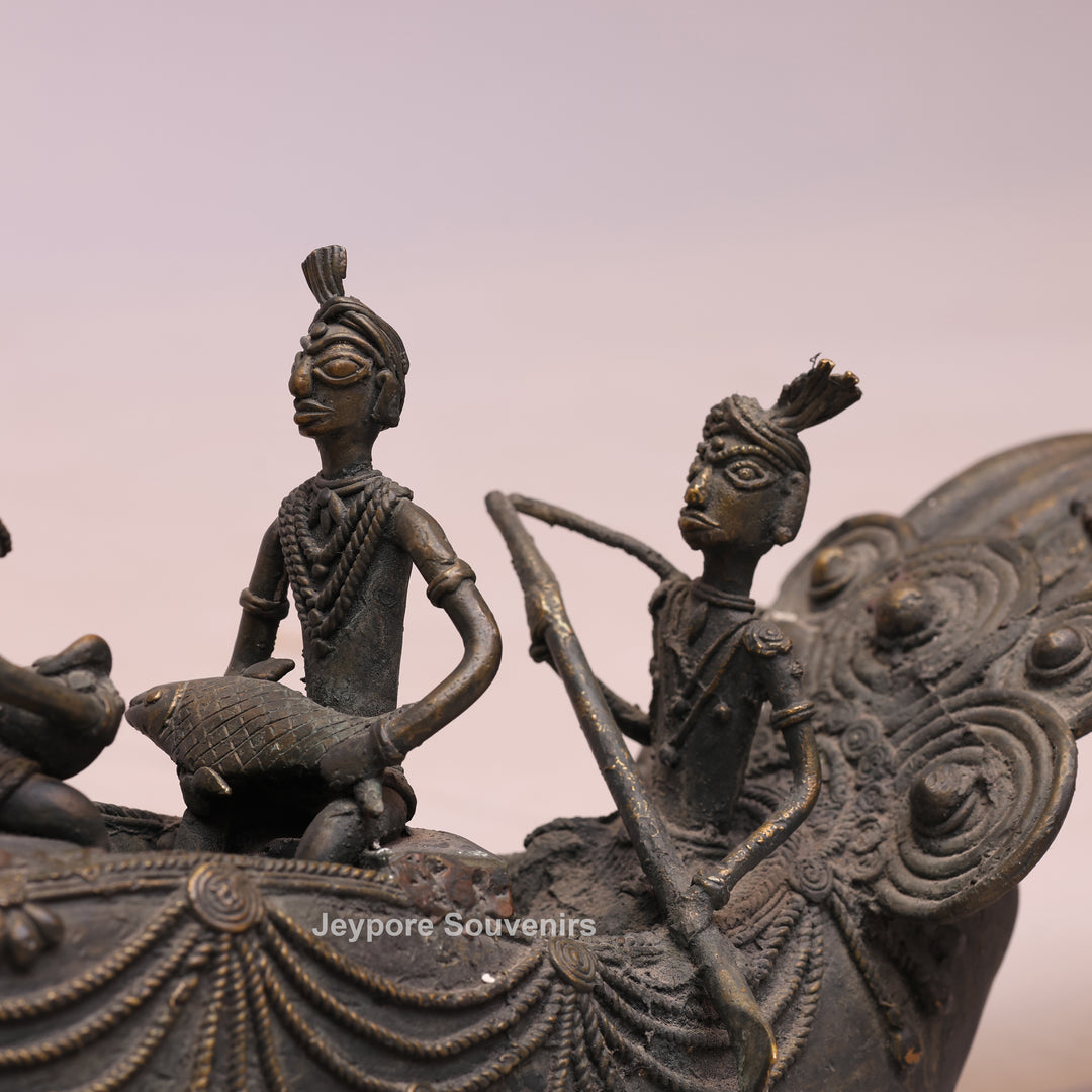 Traditional Brass Bastar Dhokra Art Tribal Swan Boat Sculpture