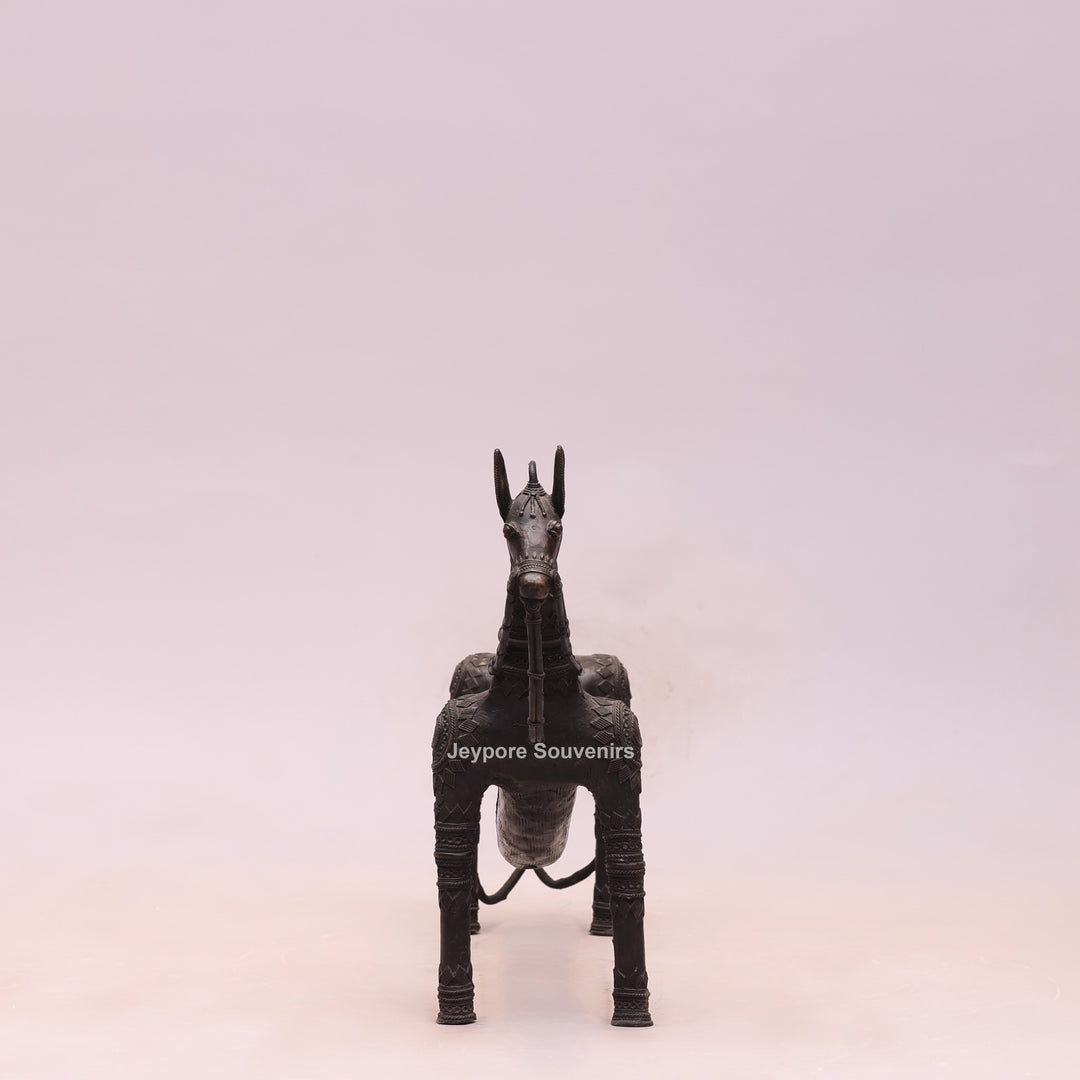 Handcrafted Dhokra Brass Large Tribal Horse Sculpture in Antique Finish