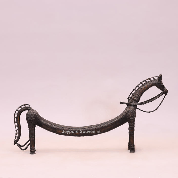 Handcrafted Dhokra Brass Large Tribal Horse Sculpture in Antique Finish