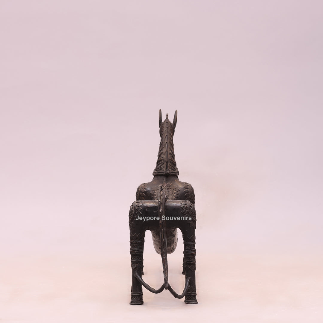 Handcrafted Dhokra Brass Large Tribal Horse Sculpture in Antique Finish