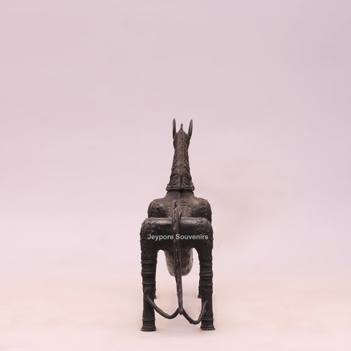 Handcrafted Dhokra Brass Large Tribal Horse Sculpture in Antique Finish