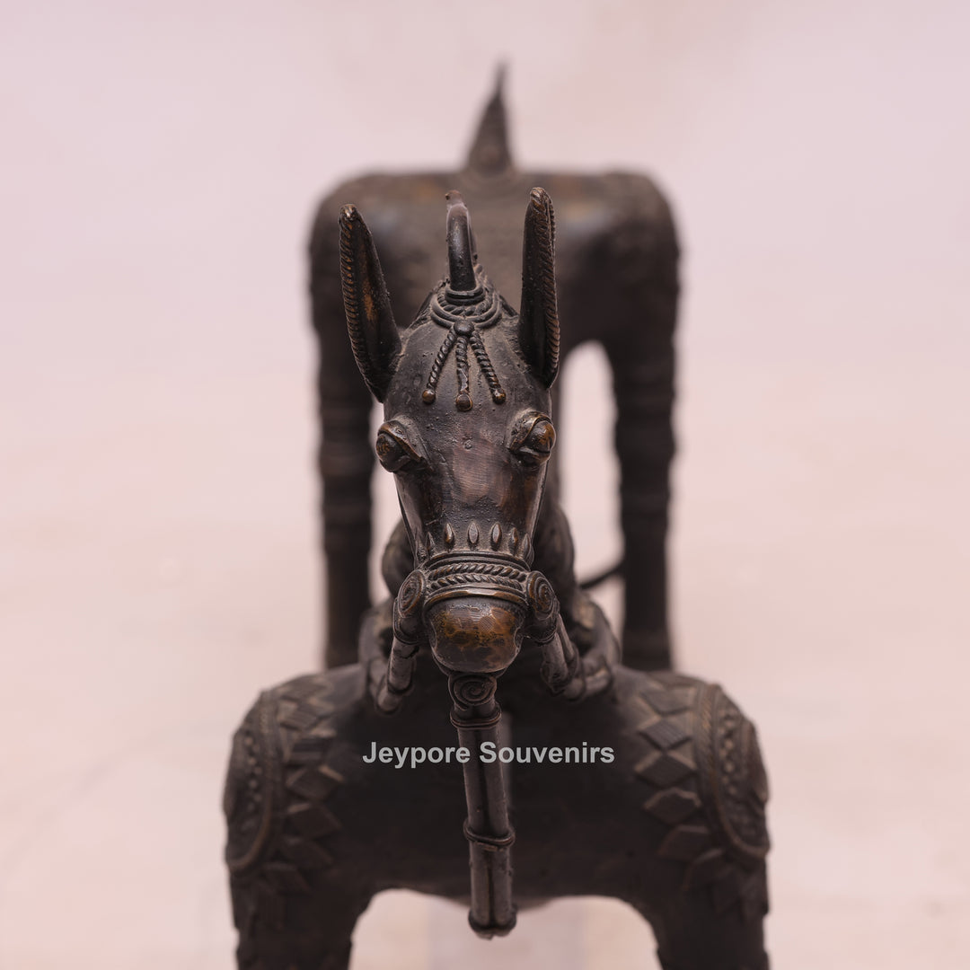 Handcrafted Dhokra Brass Large Tribal Horse Sculpture in Antique Finish
