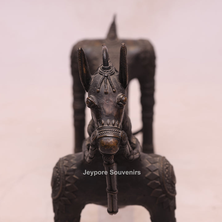 Handcrafted Dhokra Brass Large Tribal Horse Sculpture in Antique Finish