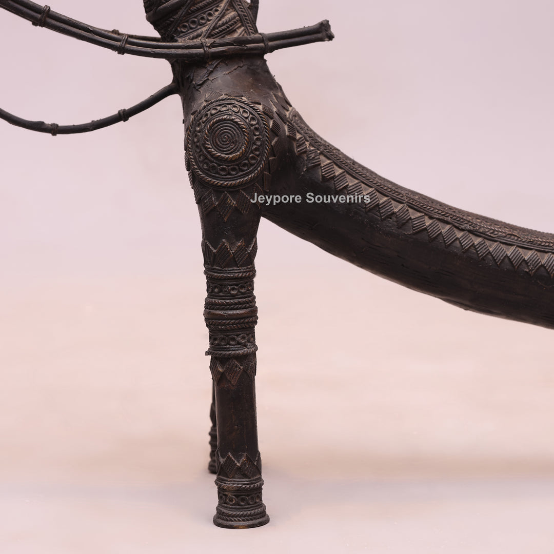 Handcrafted Dhokra Brass Large Tribal Horse Sculpture in Antique Finish