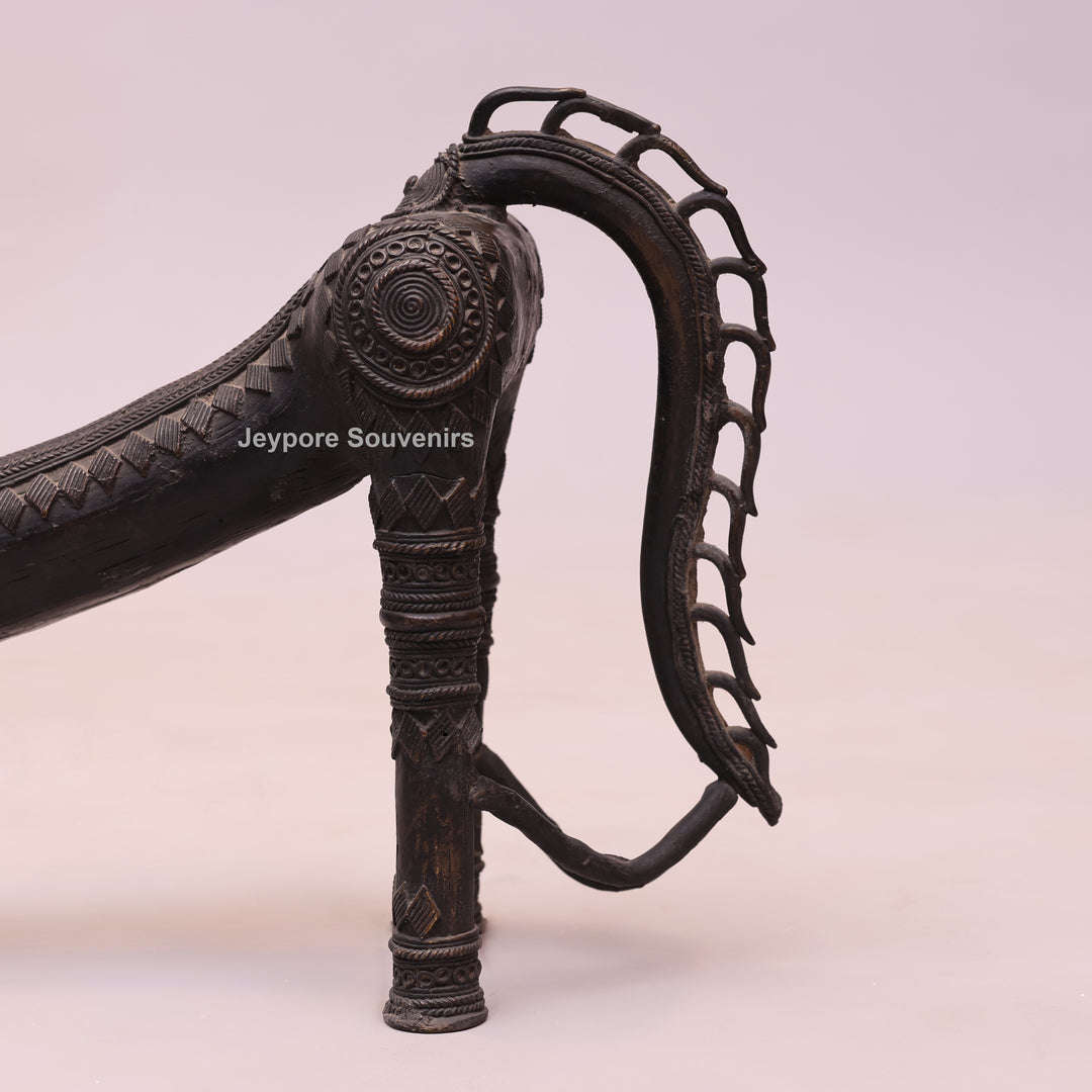 Handcrafted Dhokra Brass Large Tribal Horse Sculpture in Antique Finish