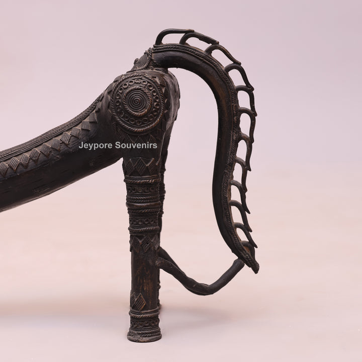 Handcrafted Dhokra Brass Large Tribal Horse Sculpture in Antique Finish