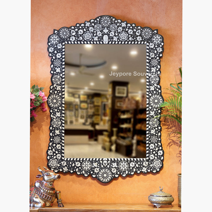 Handcrafted Black Bone Inlay Luxury Decorative Wooden Wall Mirror