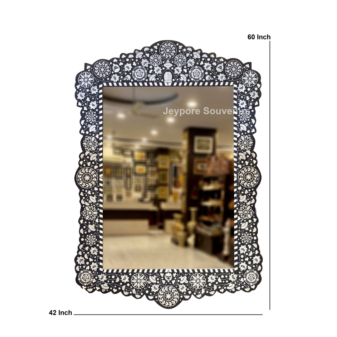 Handcrafted Black Bone Inlay Luxury Decorative Wooden Wall Mirror