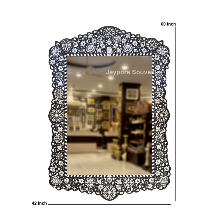 Handcrafted Black Bone Inlay Luxury Decorative Wooden Wall Mirror