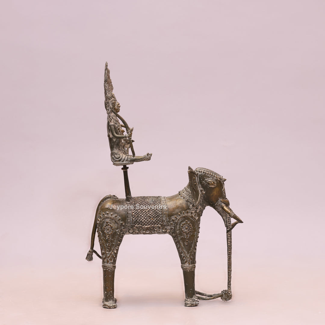 Handcrafted Bastar Dhokra Brass Elephant with Two Tribal Riders