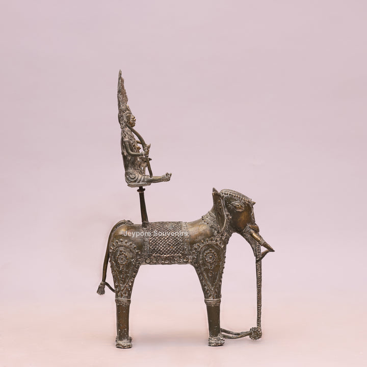 Handcrafted Bastar Dhokra Brass Elephant with Two Tribal Riders