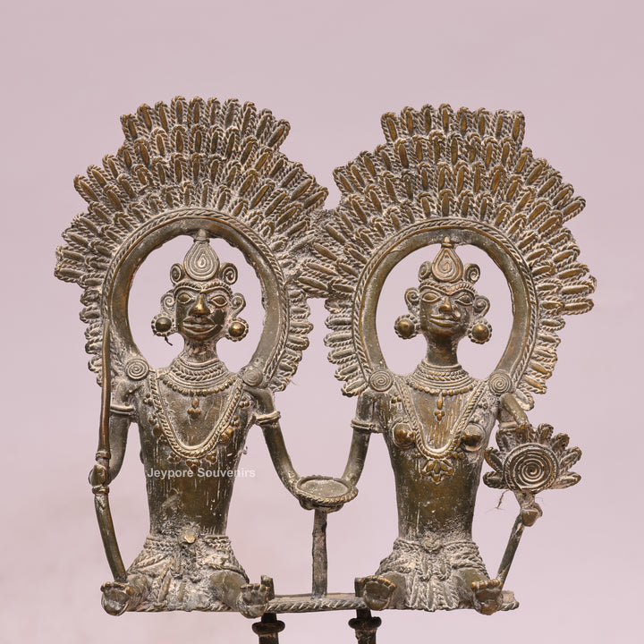 Handcrafted Bastar Dhokra Brass Elephant with Two Tribal Riders