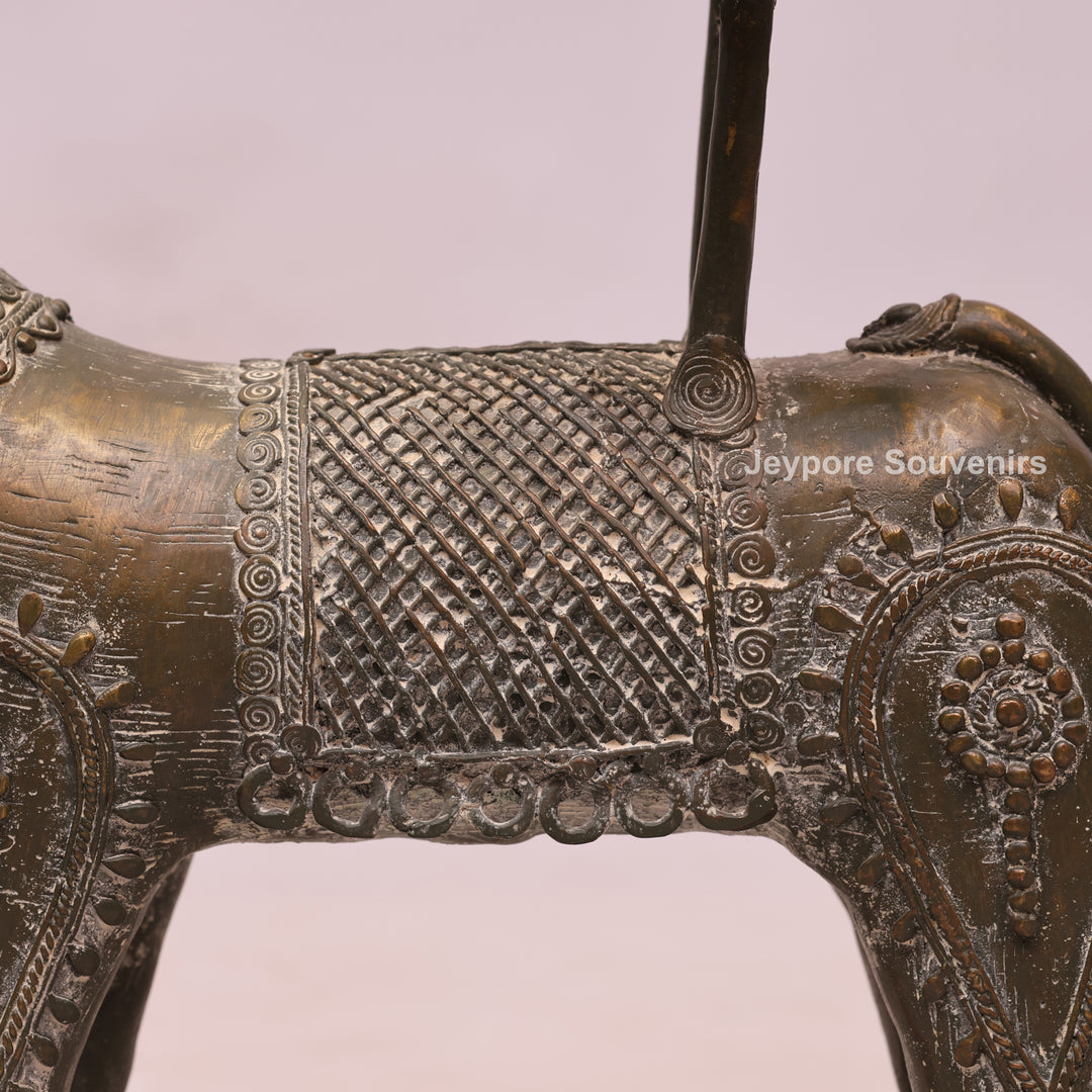 Handcrafted Bastar Dhokra Brass Elephant with Two Tribal Riders