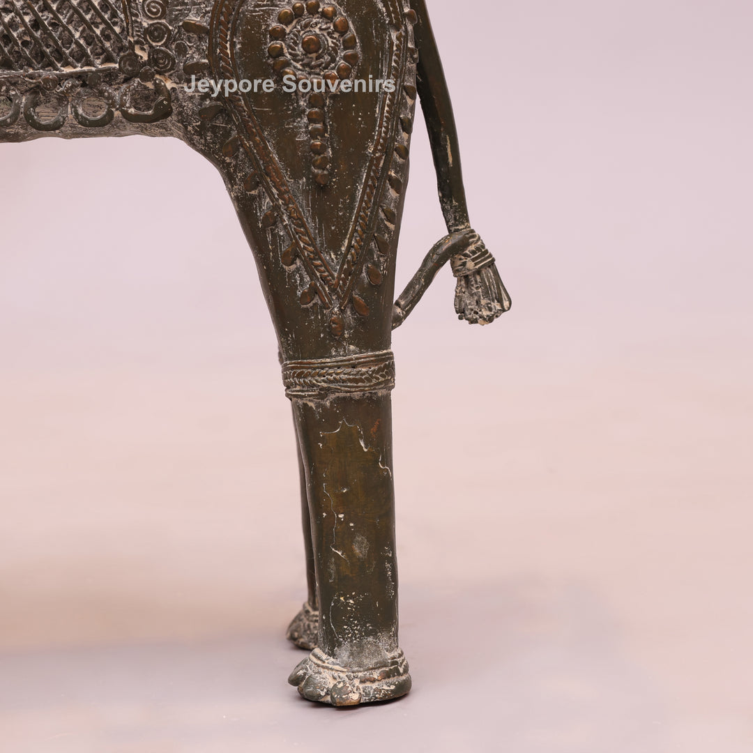 Handcrafted Bastar Dhokra Brass Elephant with Two Tribal Riders