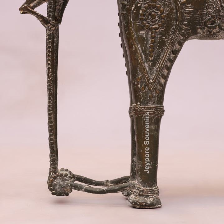 Handcrafted Bastar Dhokra Brass Elephant with Two Tribal Riders
