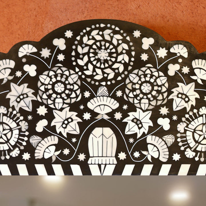 Handcrafted Black Bone Inlay Luxury Decorative Wooden Wall Mirror