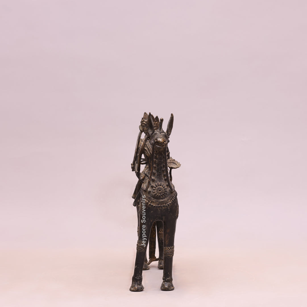 Handcrafted Dhokra Brass Horse Statue with 3 Riders