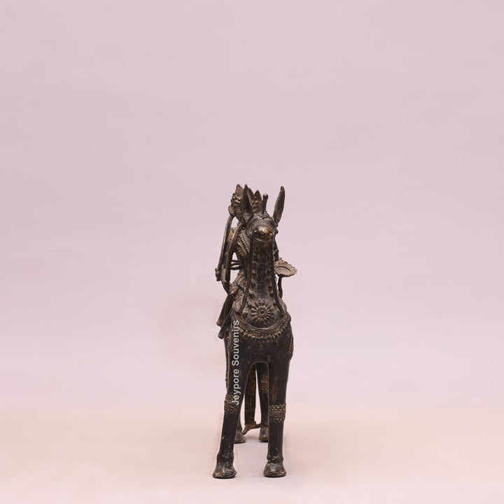 Handcrafted Dhokra Brass Horse Statue with 3 Riders