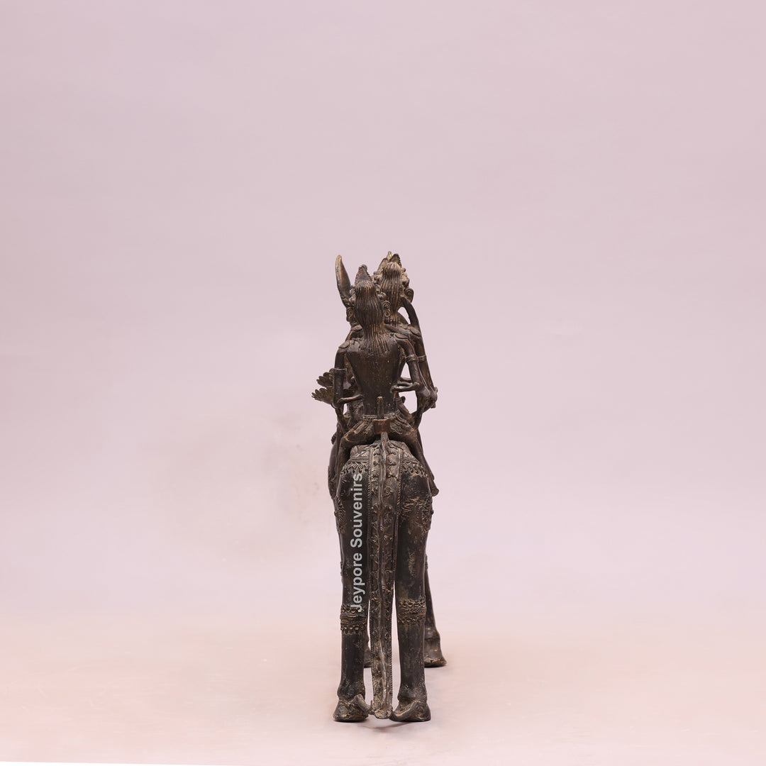 Handcrafted Dhokra Brass Horse Statue with 3 Riders