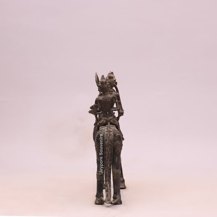 Handcrafted Dhokra Brass Horse Statue with 3 Riders
