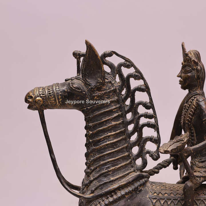 Handcrafted Dhokra Brass Horse Statue with 3 Riders