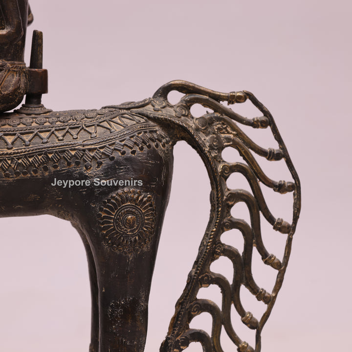 Handcrafted Dhokra Brass Horse Statue with 3 Riders