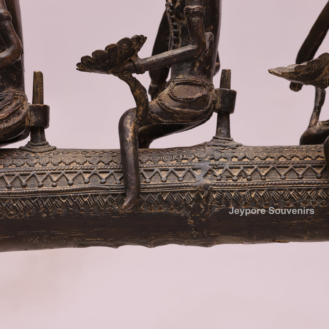 Handcrafted Dhokra Brass Horse Statue with 3 Riders