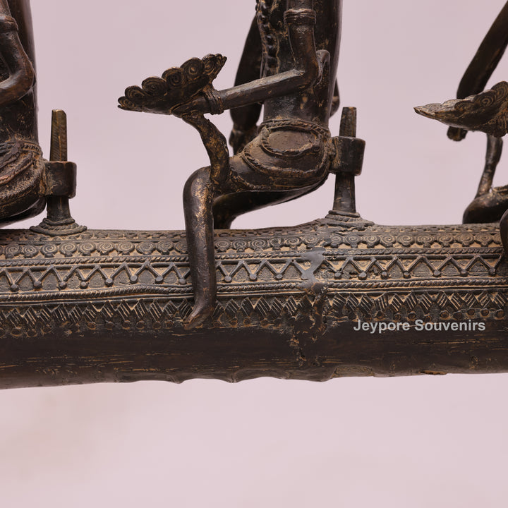 Handcrafted Dhokra Brass Horse Statue with 3 Riders