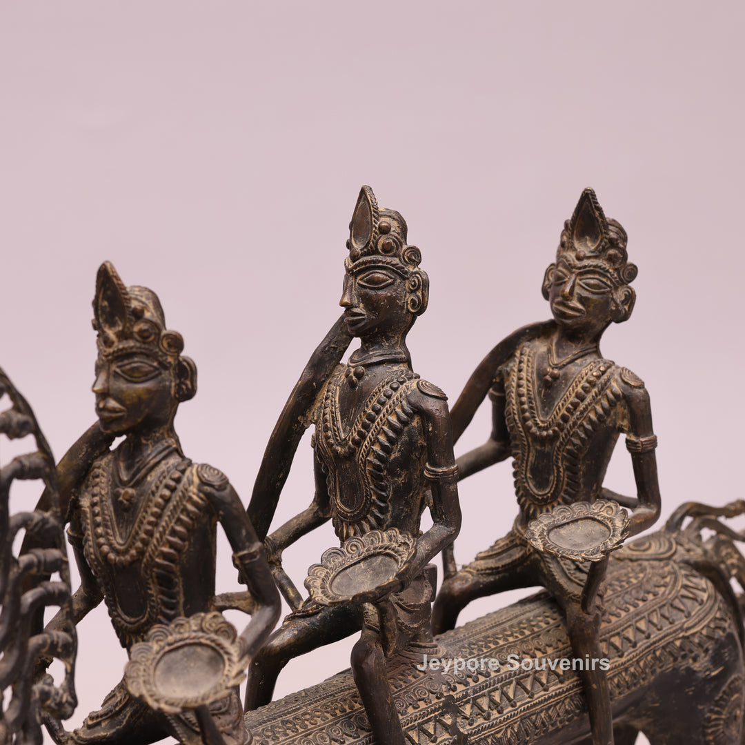 Handcrafted Dhokra Brass Horse Statue with 3 Riders