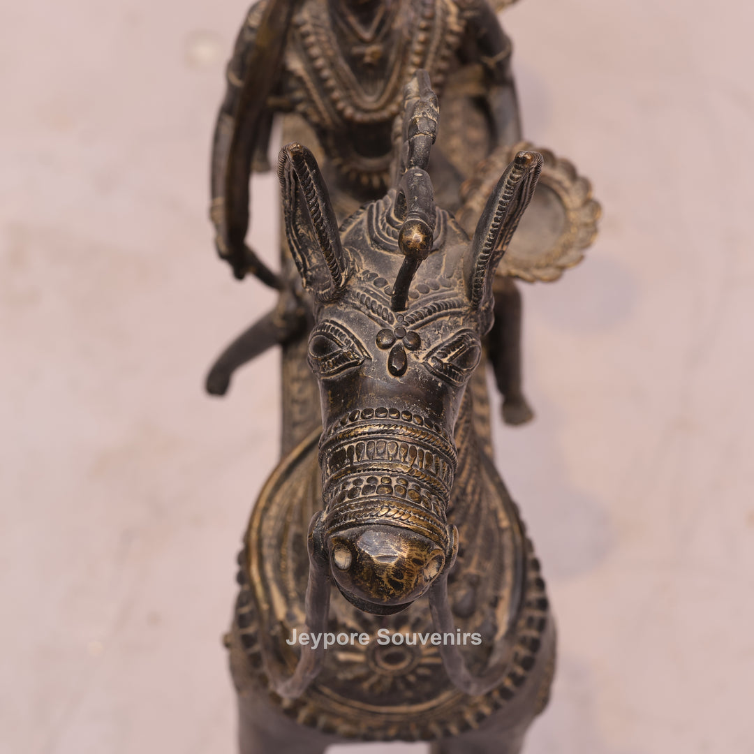 Handcrafted Dhokra Brass Horse Statue with 3 Riders
