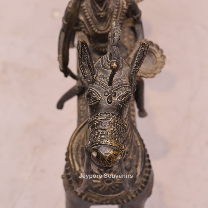 Handcrafted Dhokra Brass Horse Statue with 3 Riders