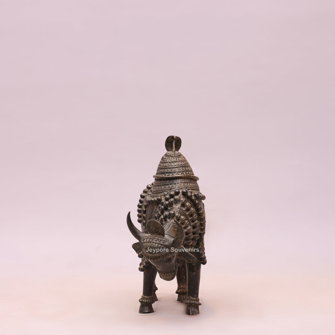 Handcrafted Dhokra Brass Nandi Bull Sculpture With Ornate Tribal Wirework