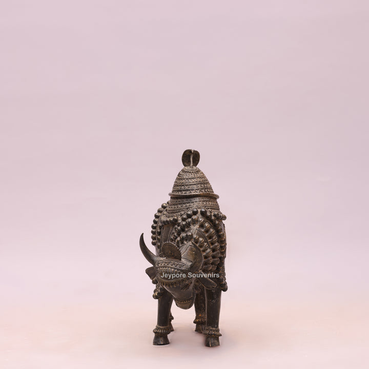 Handcrafted Dhokra Brass Nandi Bull Sculpture With Ornate Tribal Wirework