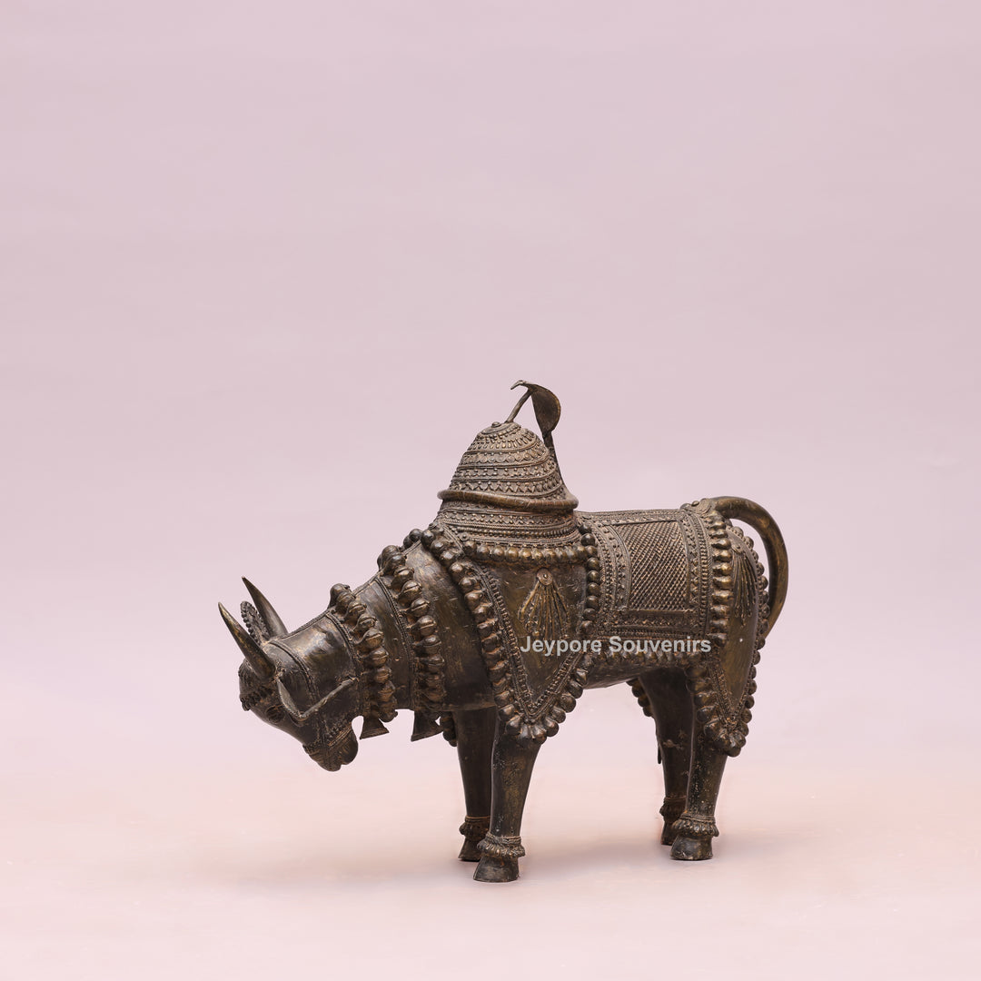 Handcrafted Dhokra Brass Nandi Bull Sculpture With Ornate Tribal Wirework