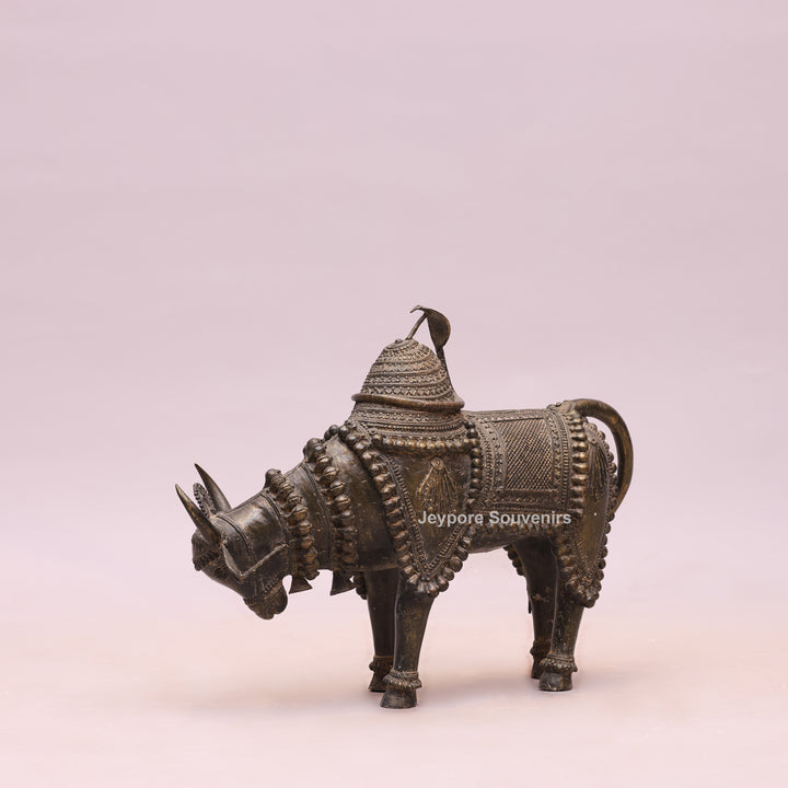 Handcrafted Dhokra Brass Nandi Bull Sculpture With Ornate Tribal Wirework