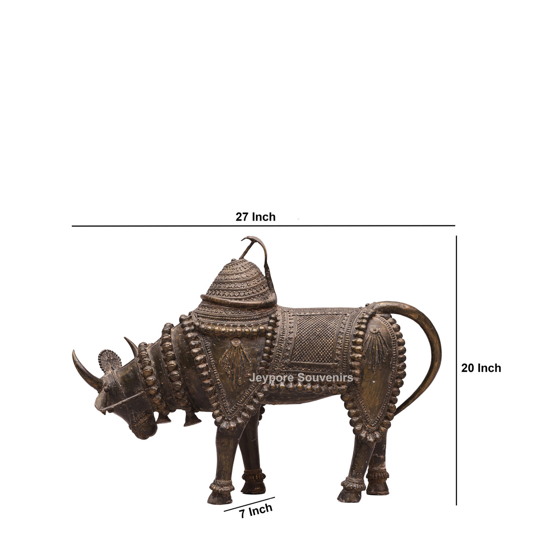 Handcrafted Dhokra Brass Nandi Bull Sculpture With Ornate Tribal Wirework