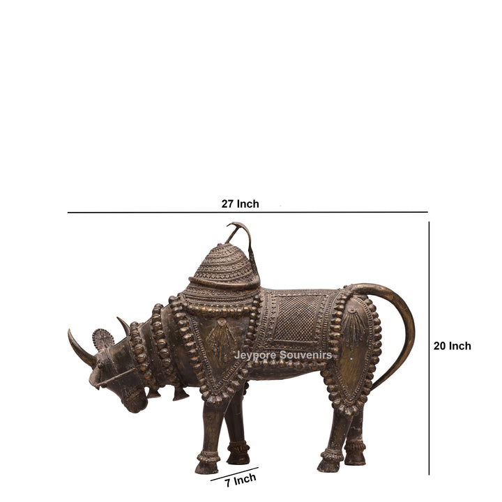 Handcrafted Dhokra Brass Nandi Bull Sculpture With Ornate Tribal Wirework