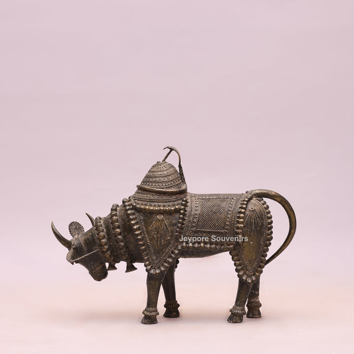 Handcrafted Dhokra Brass Nandi Bull Sculpture With Ornate Tribal Wirework