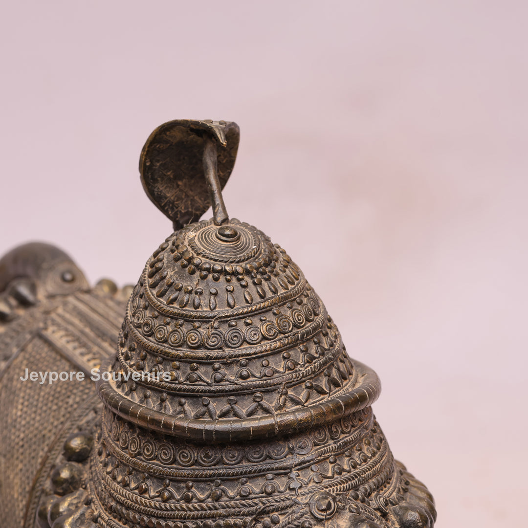 Handcrafted Dhokra Brass Nandi Bull Sculpture With Ornate Tribal Wirework