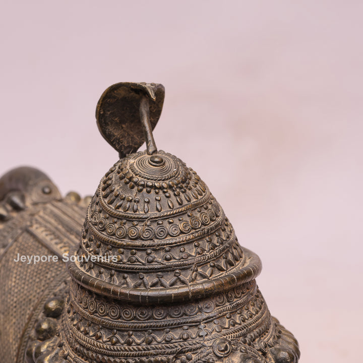 Handcrafted Dhokra Brass Nandi Bull Sculpture With Ornate Tribal Wirework